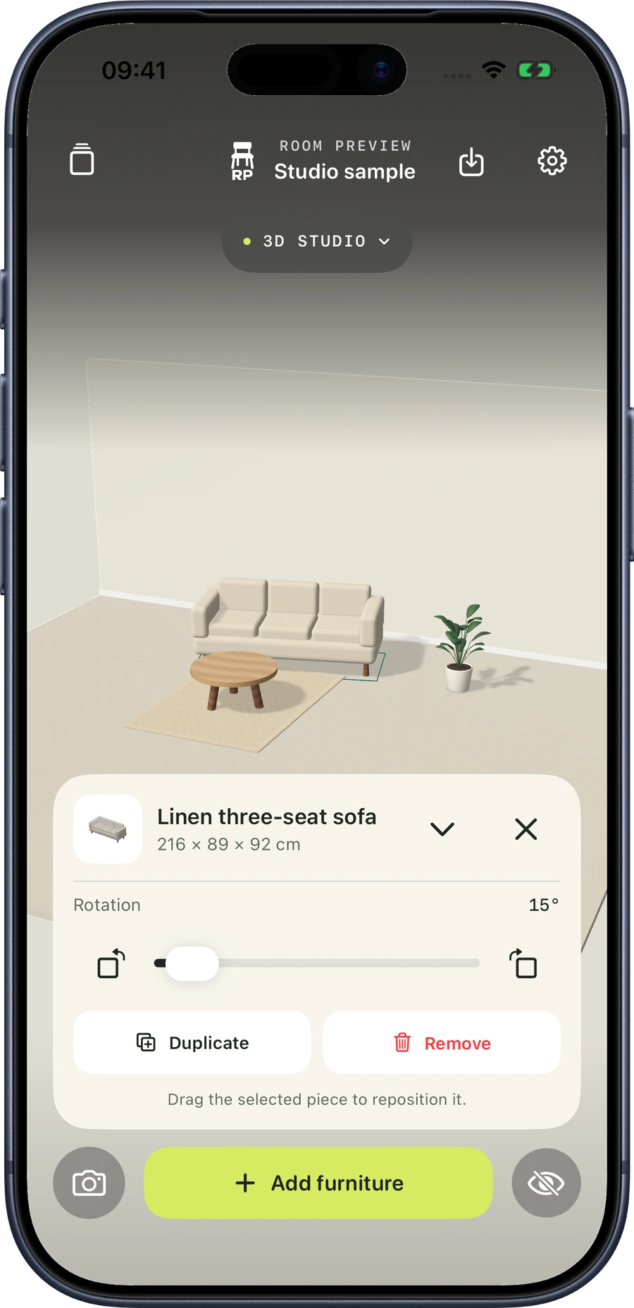 Room Preview piece controls